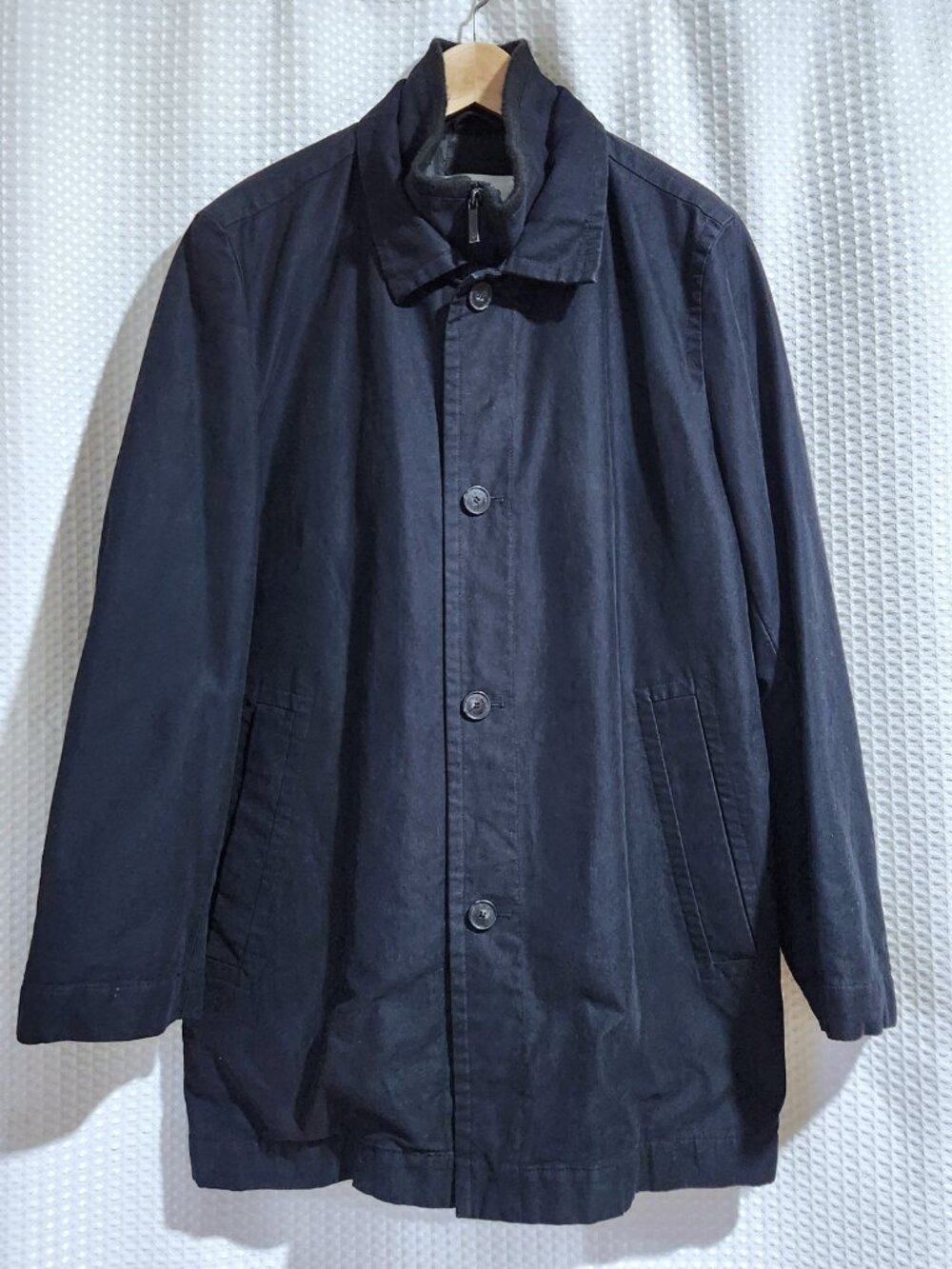 Calvin Klein Car Coat Mens M Navy Blue Quilted Lined Zip Up Button Trench Jacket